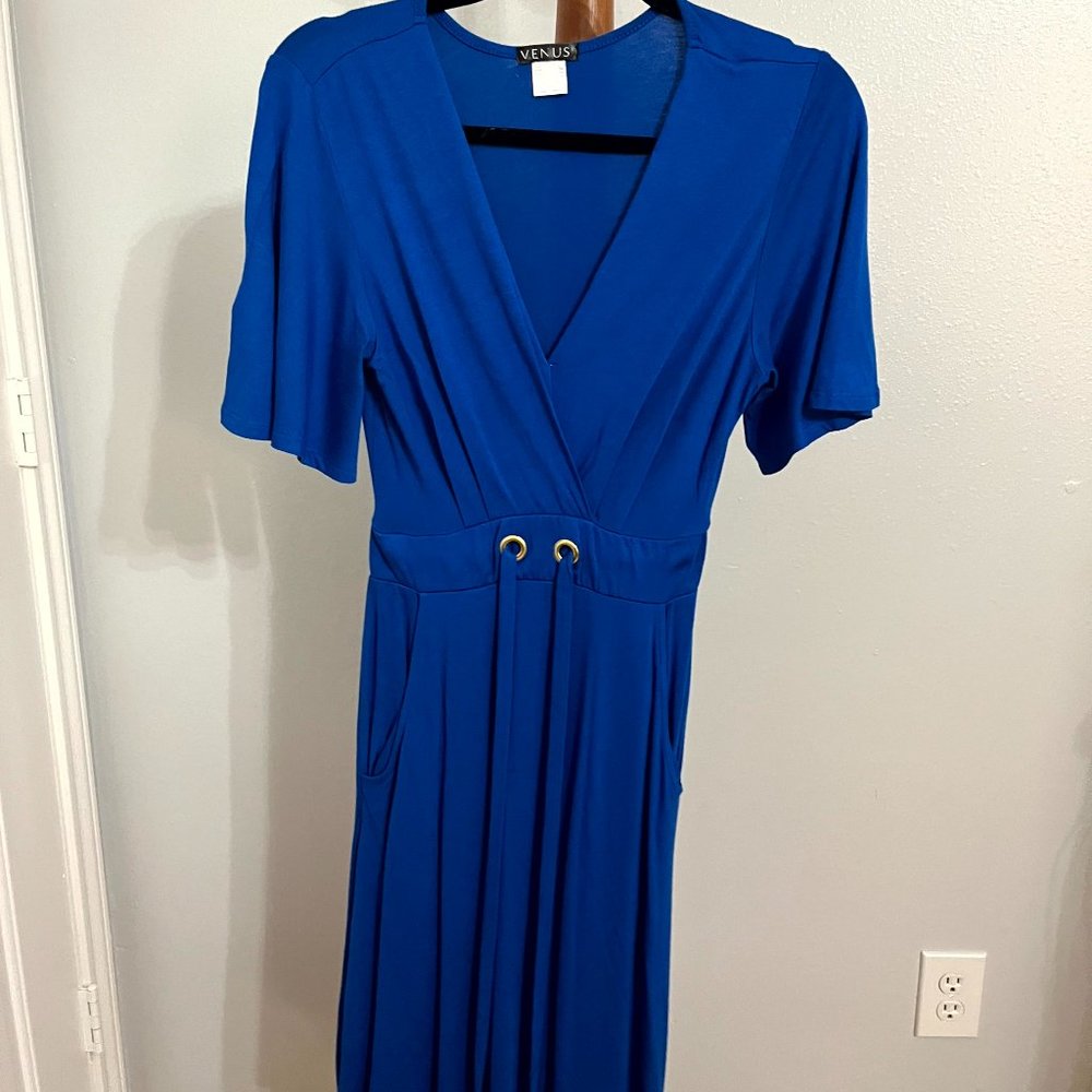 Royal Blue Dress with faux gold belt.